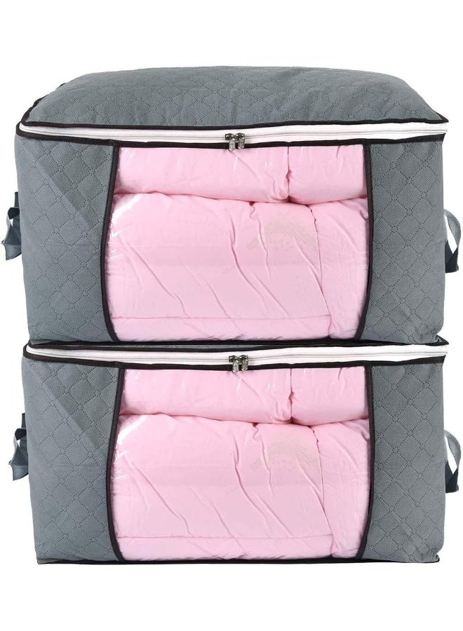 combocube Comforter Storage Bag Jumbo Zippered Bag with Large Clear Window and Carry Handles Space Saver Organizers for Closet Blanket Pillow Quilt Bedding Clothes 2Pcs Grey Large - Image 4