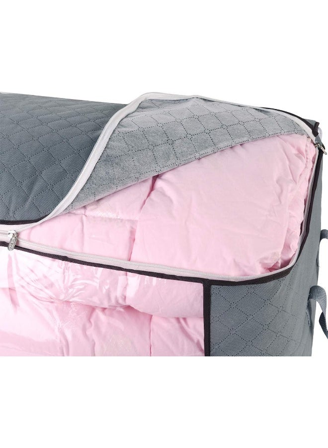 combocube Comforter Storage Bag Jumbo Zippered Bag with Large Clear Window and Carry Handles Space Saver Organizers for Closet Blanket Pillow Quilt Bedding Clothes 2Pcs Grey Large - Image 2