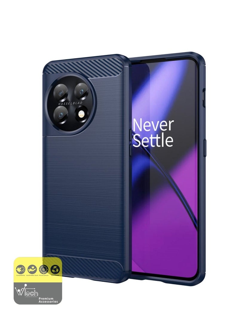 Wtech - Slim Fit Thin Carbon Fiber Design With Shock Absorption Case Cover For OnePlus 11 5G Navy Blue - Image 1