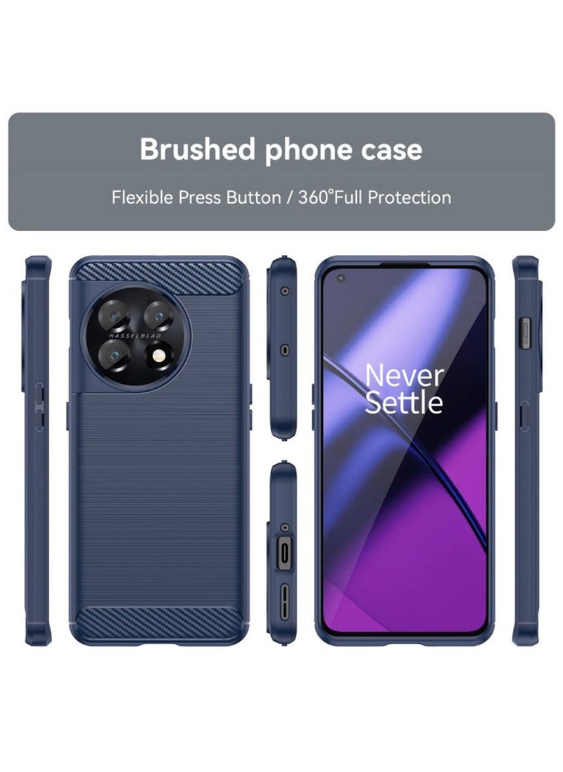 Wtech - Slim Fit Thin Carbon Fiber Design With Shock Absorption Case Cover For OnePlus 11 5G Navy Blue - Image 1
