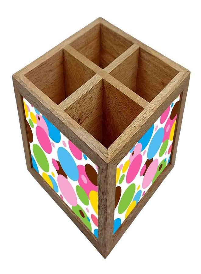 Nutcase Wooden Cutlery Stand Holder Silverware Caddy Spoons Forks Knives Organizer for Dining Table & Kitchen -Made in India-Spoons NOT Included - Colorful Polka Dots - Image 2