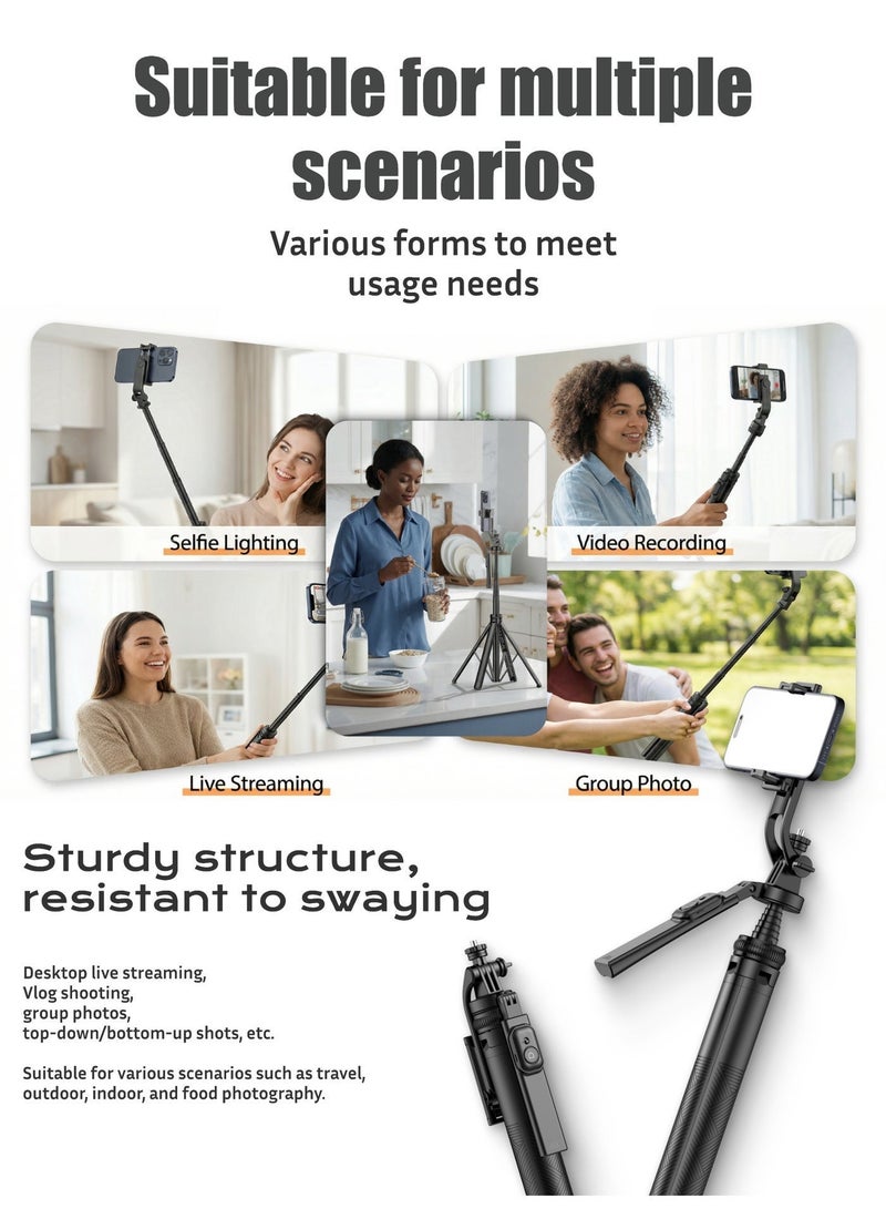 ZONIX Lightweight Quadpod Selfie Stick – Only 469g, Extendable to 1800mm, Detachable & Portable, 360° Rotation, with Wireless Remote for Phone/Camera - Image 2