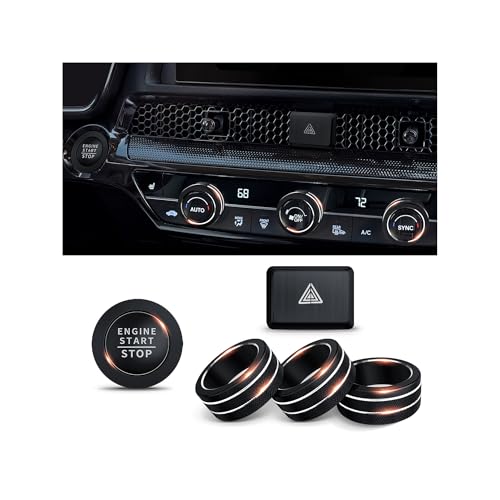 Polodunn for 2022-2026 Honda Civic, 2023-2026 CRV/HRV/Acura Integra, 2023-2025 Accord & 2025 ADX Accessories - 6pcs Aluminum Alloy Knob Cover Trim Set FIts Push Start, AC & Hazard Light (Black) - Image 1