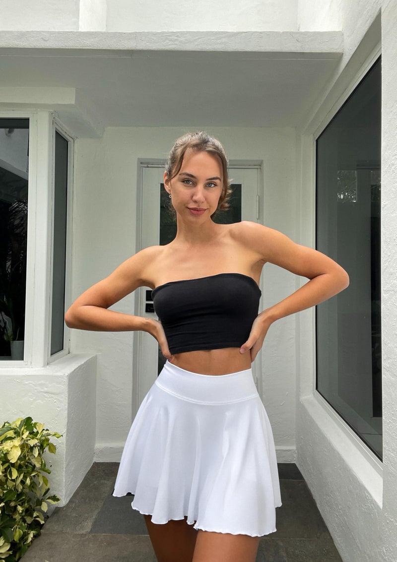 OQQ Women 2 Piece Skirts 2 in 1 Flowy Basic Versatile Stretchy Flared Casual Mini Skirts Blakc White - Image 2