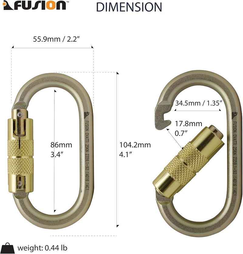 FUSION Climb Ovatti Military Tactical Edition Steel Auto Lock Oval Symmetrical Anchor Carabiner Gold, One Size (FP-9108-P-GLD) - Image 1