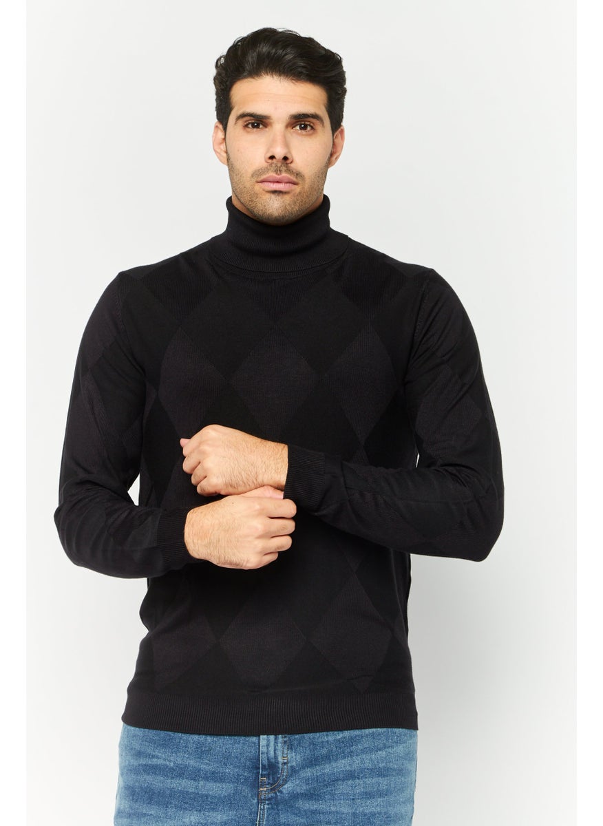 Sorbino Men Mock Neck Long Sleeves Heather Sweatshirt, Black  - Image 1