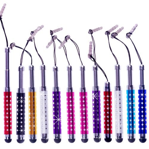 ECO-FUSED Stylus Pen Bundle - 12 Adjustable Bling Stylus Pens- with 3.5mm Jack Connector- for All Capacitive Touchscreen Devices - iPad, iPhone, Samsung Phones, All Android Phones, Tablets and More - Image 1