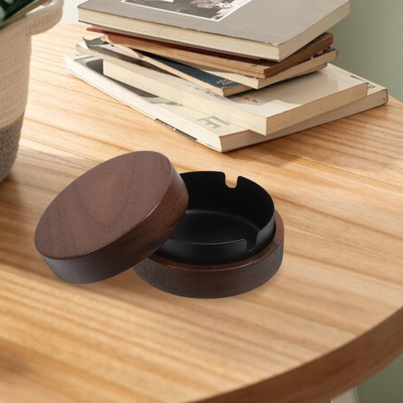 Stainless Steel Round Ashtray Reusable Indoor Home Office Ash Container Black - Image 5