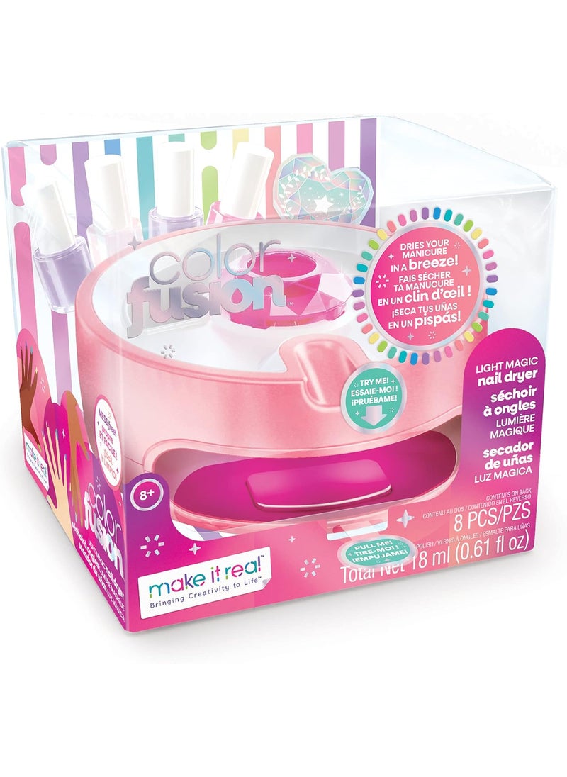 Make It Real - Make It Real - Color Fusion Light Up Nail Dryer - Kids Manicure Kit with Dryer - Nail Polish Set for Girls & Teens - Includes 4 Nail Polish Colors, Nail Dryer, Nail File, & Cuticle Pusher - Ages 8+ - Image 1