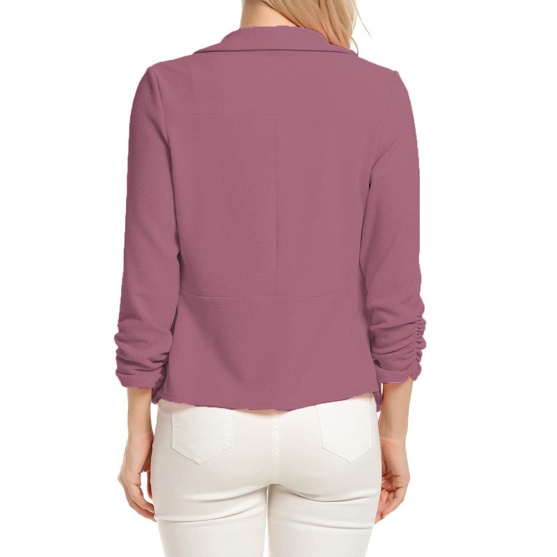 POGTMM Business Casual Blouse 3/4 Sleeve Blazer for Women Short (Red Bean Grey, S) - Image 3