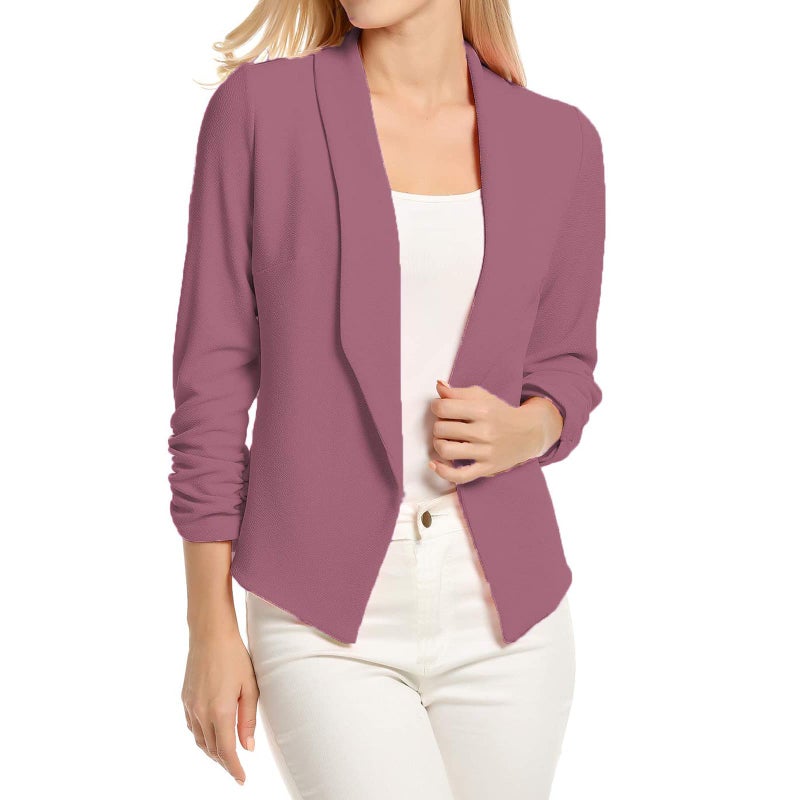 POGTMM Business Casual Blouse 3/4 Sleeve Blazer for Women Short (Red Bean Grey, S) - Image 1