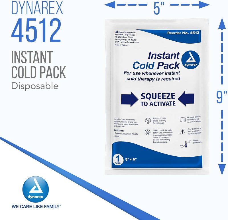 Dynarex Disposable Ice Packs for Injuries Instant Cold Packs for First Aid Swelling Sprains Abrasions Single Use Cold Pack Cold Compress Packs for Joint Muscle Pain 24Pack 5x9Inch - Image 2