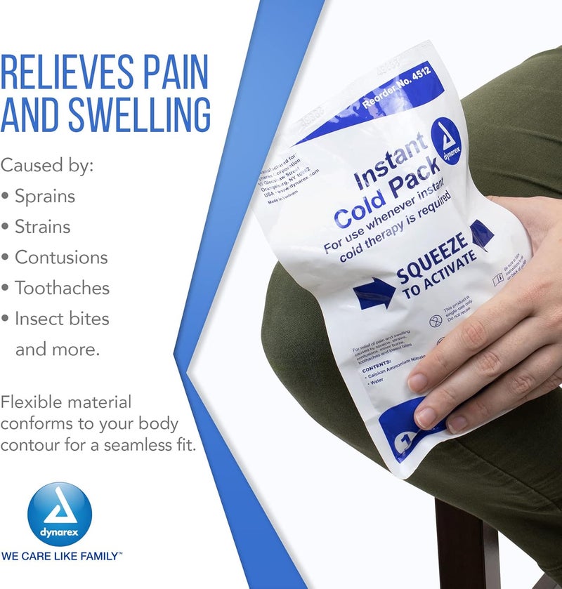 Dynarex Disposable Ice Packs for Injuries Instant Cold Packs for First Aid Swelling Sprains Abrasions Single Use Cold Pack Cold Compress Packs for Joint Muscle Pain 24Pack 5x9Inch - Image 4