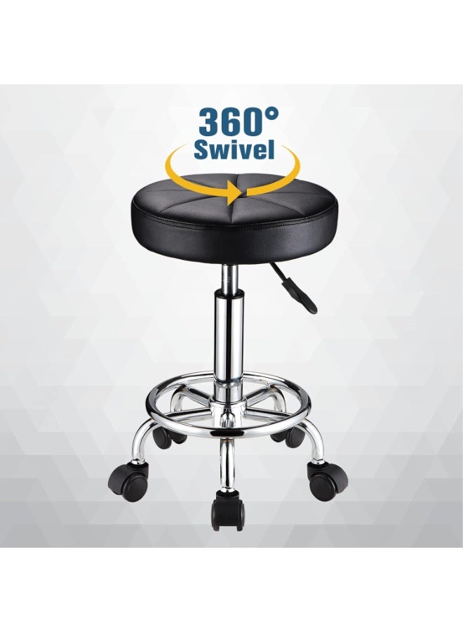 Swivel Rolling Stool with Wheels – PU Leather – Height Adjustable – Black – Comfortable and Durable Seat - Image 4