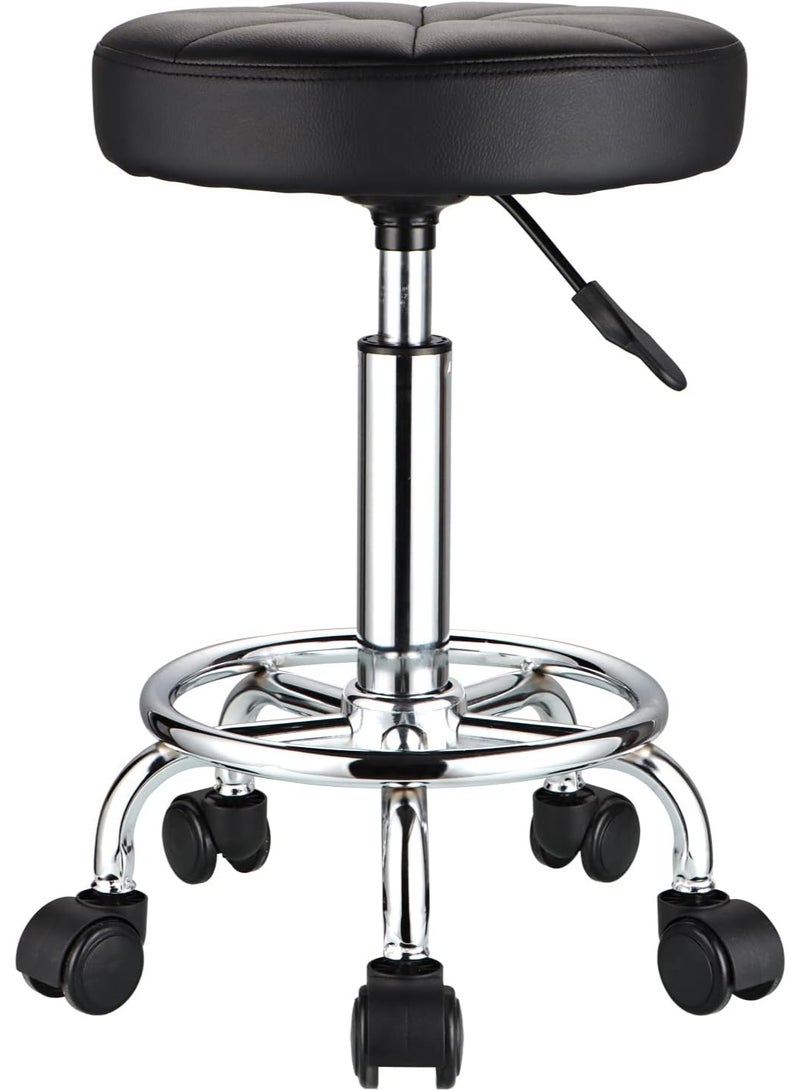 Swivel Rolling Stool with Wheels – PU Leather – Height Adjustable – Black – Comfortable and Durable Seat - Image 1