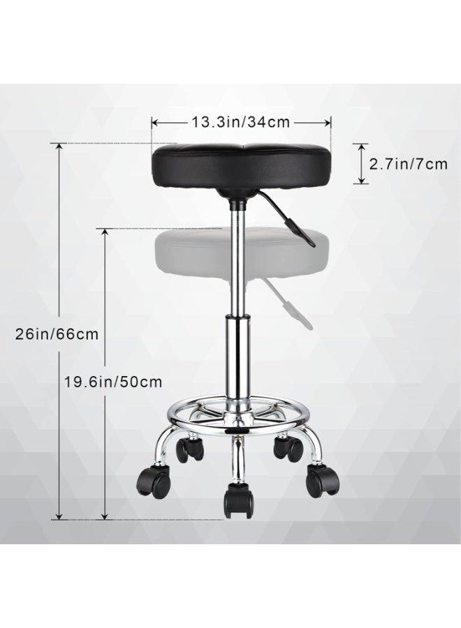 Swivel Rolling Stool with Wheels – PU Leather – Height Adjustable – Black – Comfortable and Durable Seat - Image 3