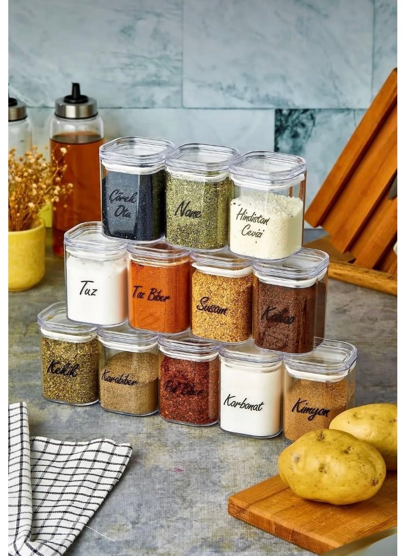 Kitchen Pembelia Labeled 12-Piece 200 ml Acrylic Spice Jar Set with Storage Door and Transparent Label  - Image 1