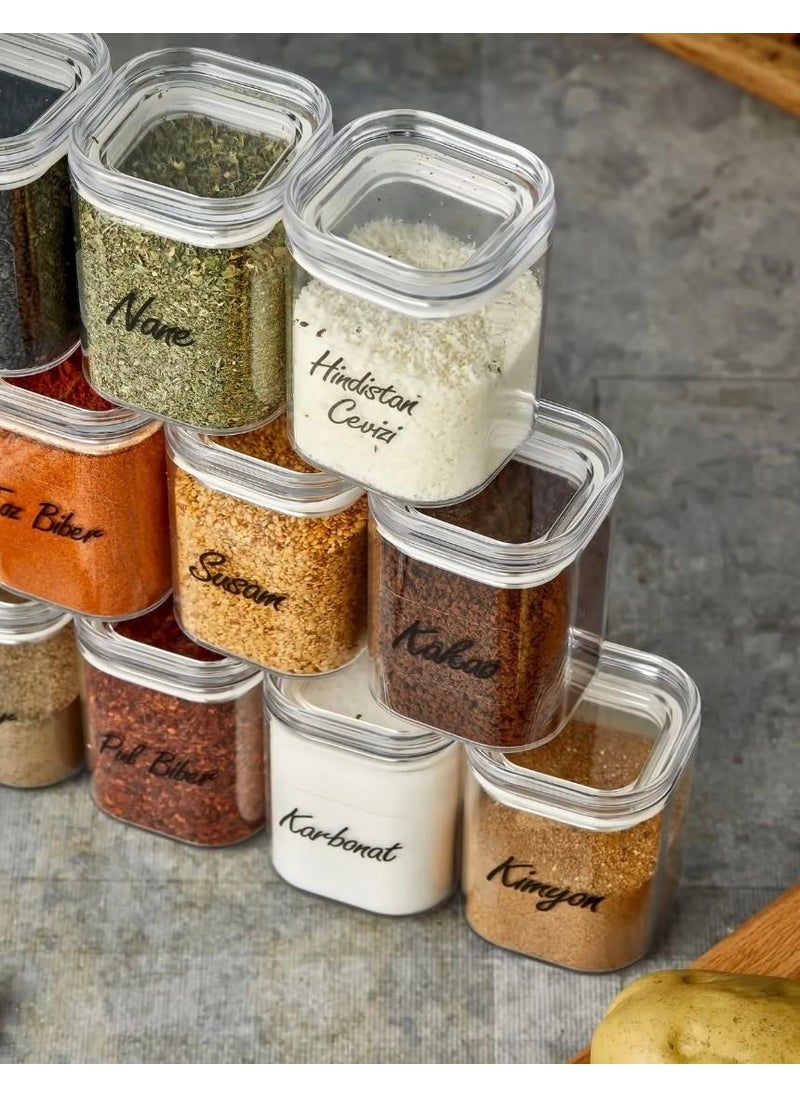 Kitchen Pembelia Labeled 12-Piece 200 ml Acrylic Spice Jar Set with Storage Door and Transparent Label  - Image 2
