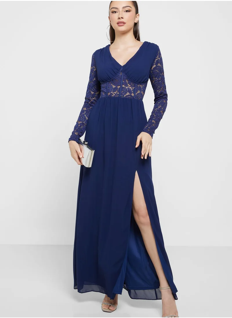 TFNC Surplice Neck Lace Detail Dress