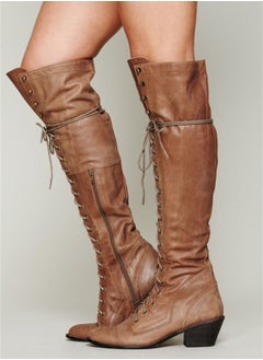 Loquat Fashion Knee High Boots For Women Brown 