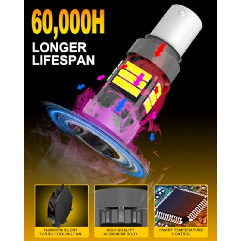 لمبة 1156 BAU15S LED، Canbus 500% سطوع 3000LM 6000K زينون أبيض مع مروحة تبريد 7507 PY21W LED للضوء الاحتياطي، ضوء عكسي، ضوء إشارة الانعطاف، ضوء الفرامل، قطعتان - Image 4