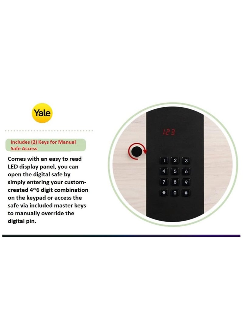 Yale - Yale Standard Security Elegant Safe with PIN Code and Key override, Fully lined interior to protect your valuable and Built-in LED Light, Wooden Finish - Image 1