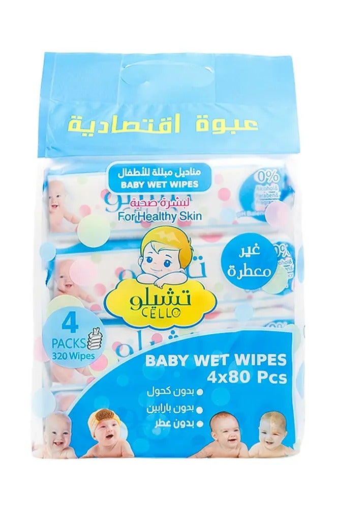 Cello Baby  Wet Wipes for Healthy Skin - 80 Wipes * 4 Packs