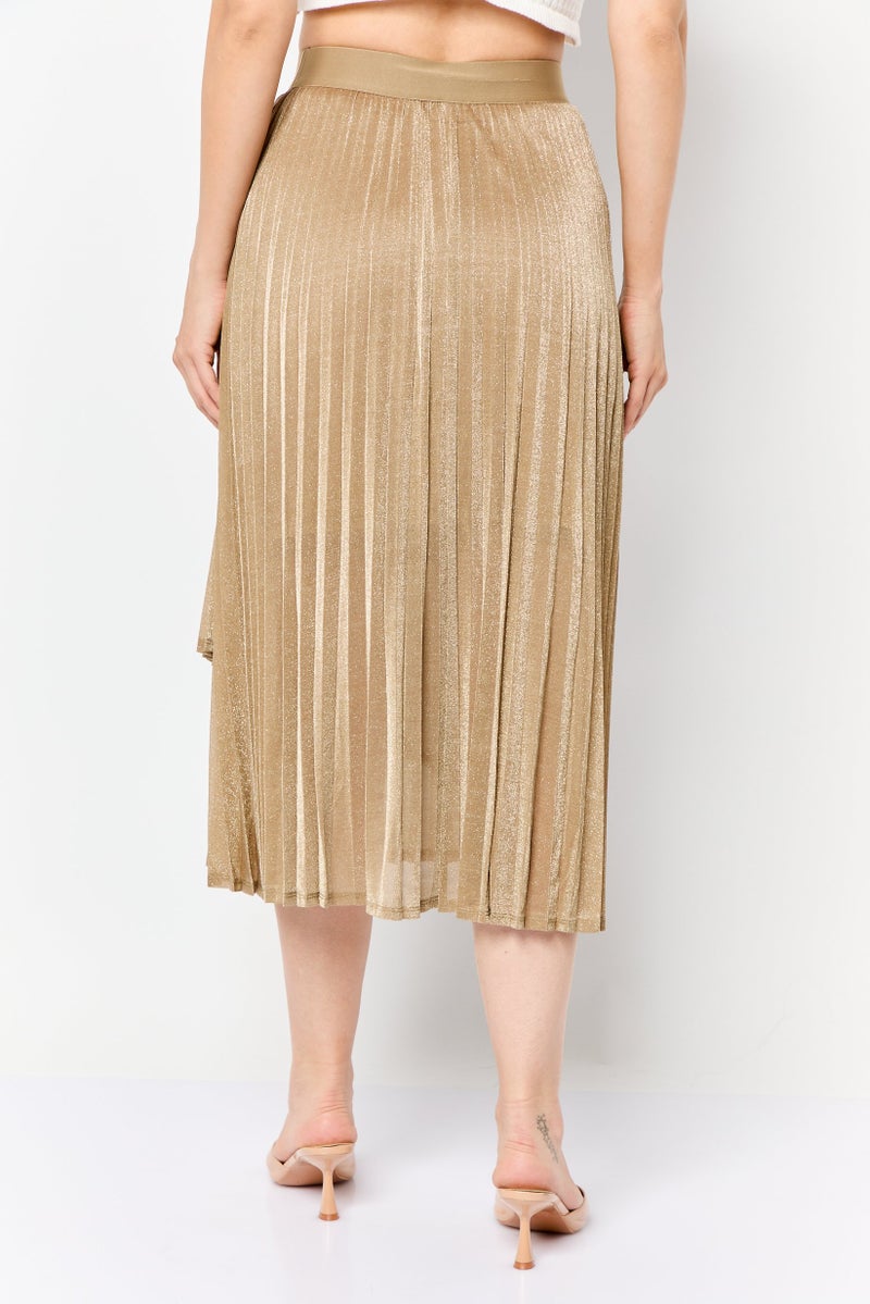 ESPRIT Women Pleated Pleated Skirt, Gold - Image 3
