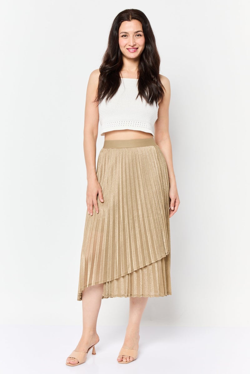 ESPRIT Women Pleated Pleated Skirt, Gold - Image 2