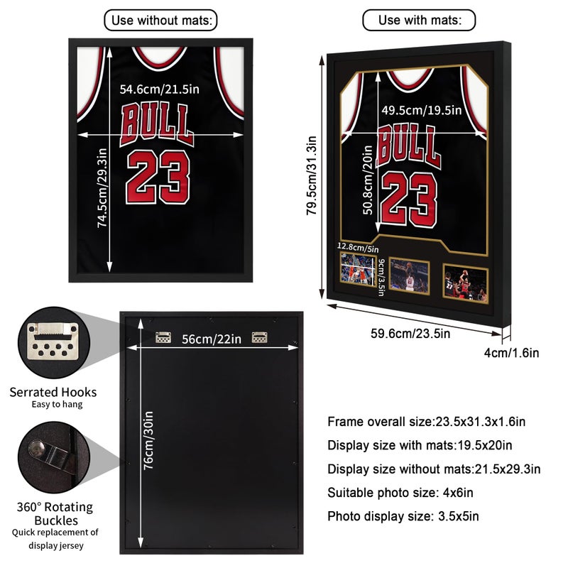 CCDCC Jersey Frame Display Case 1 Pack, Large Wooden Sport Jersey Shadow Box Frame with Mats and Real Tempered Glass Cover for Football Hockey Baseball Basketball Soccer Shirt,Black - Image 5