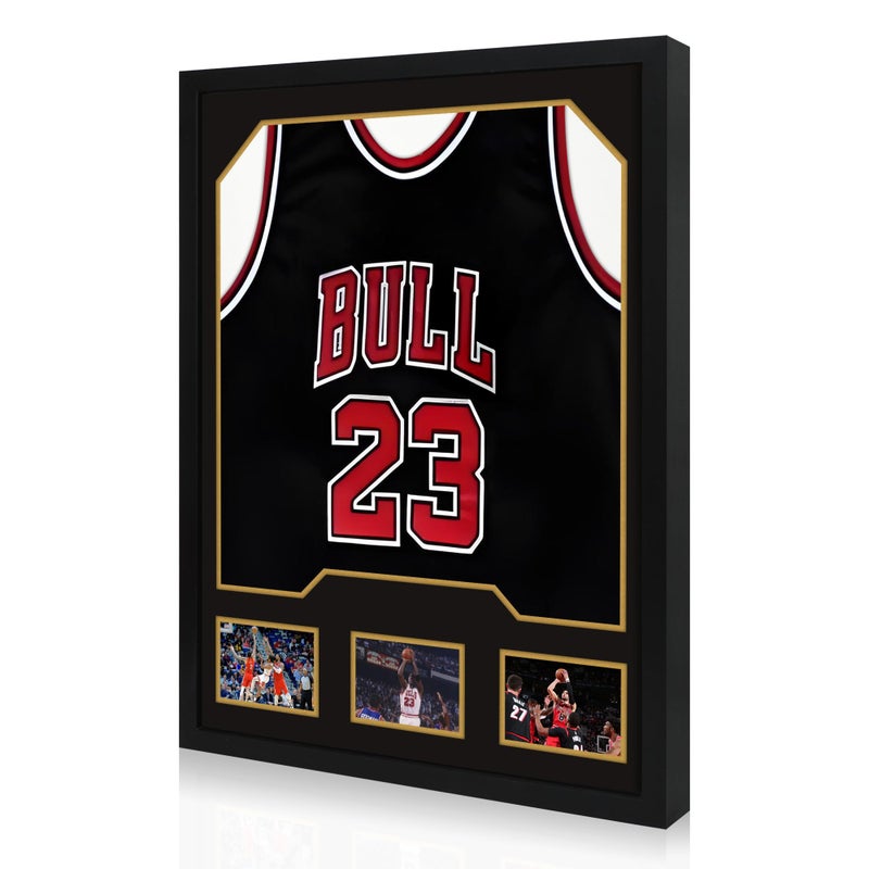 CCDCC Jersey Frame Display Case 1 Pack, Large Wooden Sport Jersey Shadow Box Frame with Mats and Real Tempered Glass Cover for Football Hockey Baseball Basketball Soccer Shirt,Black - Image 1