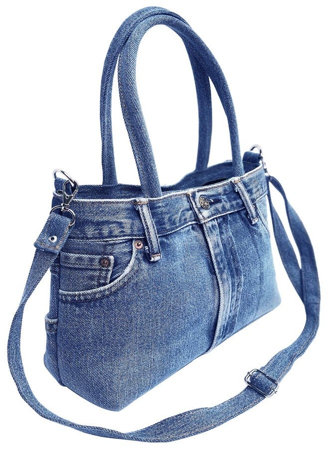 Bijoux De Ja BDJ Classic Blue Denim Jean Pants Women Top Handle Shoulder Handbag Purse (3CH-012) - Image 1