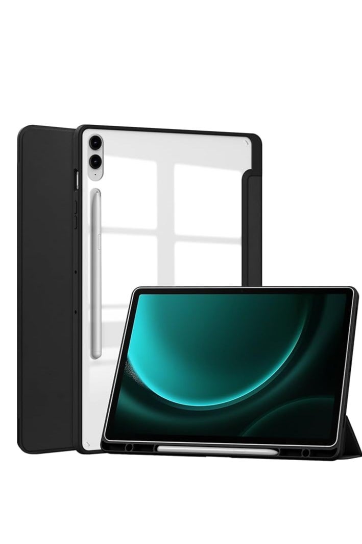 Slim Case for Samsung Galaxy Tab S10 FE / S9 FE 5G 10.9 Inch/Tab S9 11 Inch, Clear Transparent Back Shell Case with  Pen Holder for Tab S10 FE SM-X520 / S9 FE SM-X510 / S9 SM-X710 Black