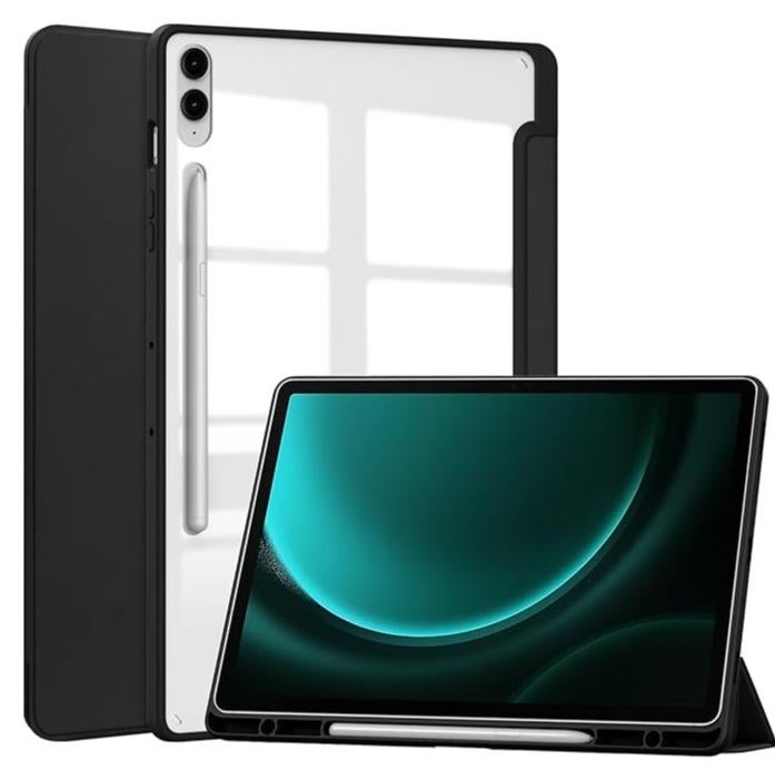 Slim Case for Samsung Galaxy Tab S10 FE / S9 FE 5G 10.9 Inch/Tab S9 11 Inch, Clear Transparent Back Shell Case with  Pen Holder for Tab S10 FE SM-X520 / S9 FE SM-X510 / S9 SM-X710 Black