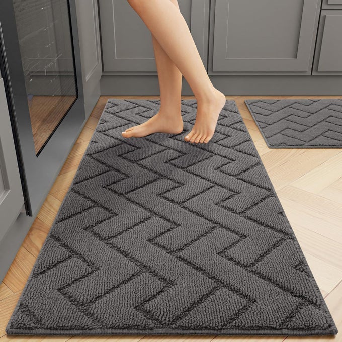 KITCHEN RUGS AND MATS SETS2 PIECES SUPER ABSORBENT POLYPROPYLENE NONSLIP RUGSOFT COMFORT FLOOR MATMACHINE WASH FOR KITCHENHALLWAYOFFICESINKLAUNDRY20 X 31520 X 48GREY