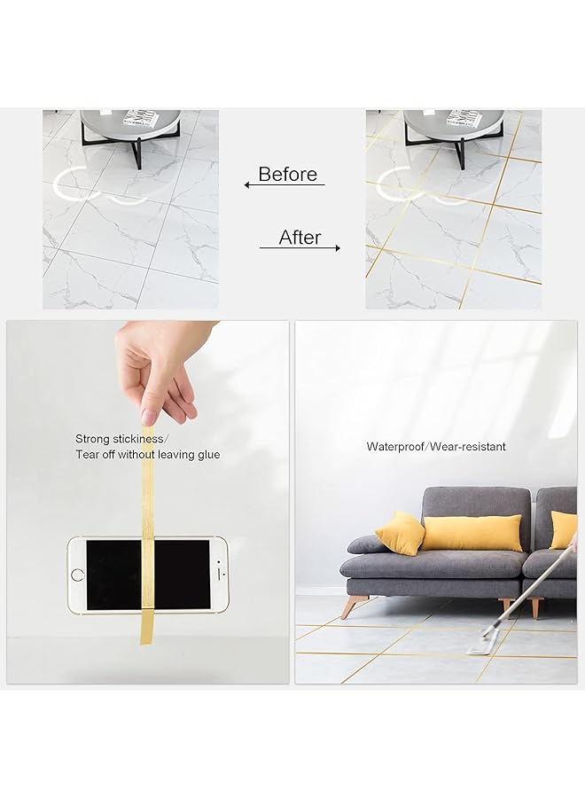 joyzzz Metalized Tape Floor Tiles Peel And Stick Graphic Art Tape Self Adhesive Wall Molding Trim With Vibrant Mirror Like Finish Waterproof Gap Sealing Foil Decorative Tape For Wall Kitchen Gold  - Image 4