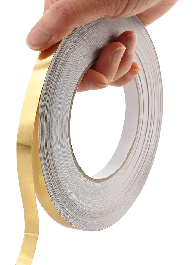 joyzzz Metalized Tape Floor Tiles Peel And Stick Graphic Art Tape Self Adhesive Wall Molding Trim With Vibrant Mirror Like Finish Waterproof Gap Sealing Foil Decorative Tape For Wall Kitchen Gold  - Image 1