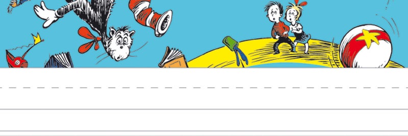 Eureka Dr. Seuss Cat In The Hat Name Plates, includes 36 self-adhesive name plates, measuring 9.5" x 3.25" - Image 1