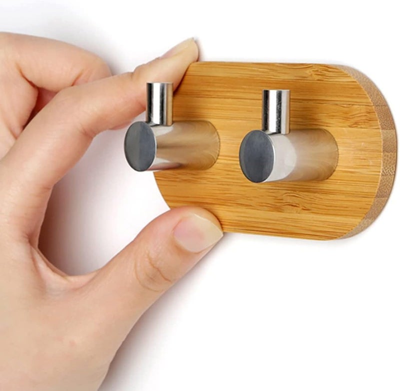 Kolorful Wall Coat Hooks Wooden Bamboo BaseHeavy Duty Wall Hooks Waterproof Stainless Steel Hooks Self Adhesive Hooks Kitchen HangerKeysBagTowel MultiFunctionalWall Hanger F Hooks Wood - Image 3