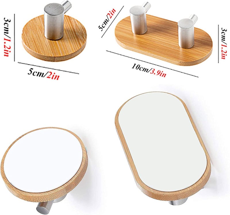 Kolorful Wall Coat Hooks Wooden Bamboo BaseHeavy Duty Wall Hooks Waterproof Stainless Steel Hooks Self Adhesive Hooks Kitchen HangerKeysBagTowel MultiFunctionalWall Hanger F Hooks Wood - Image 2