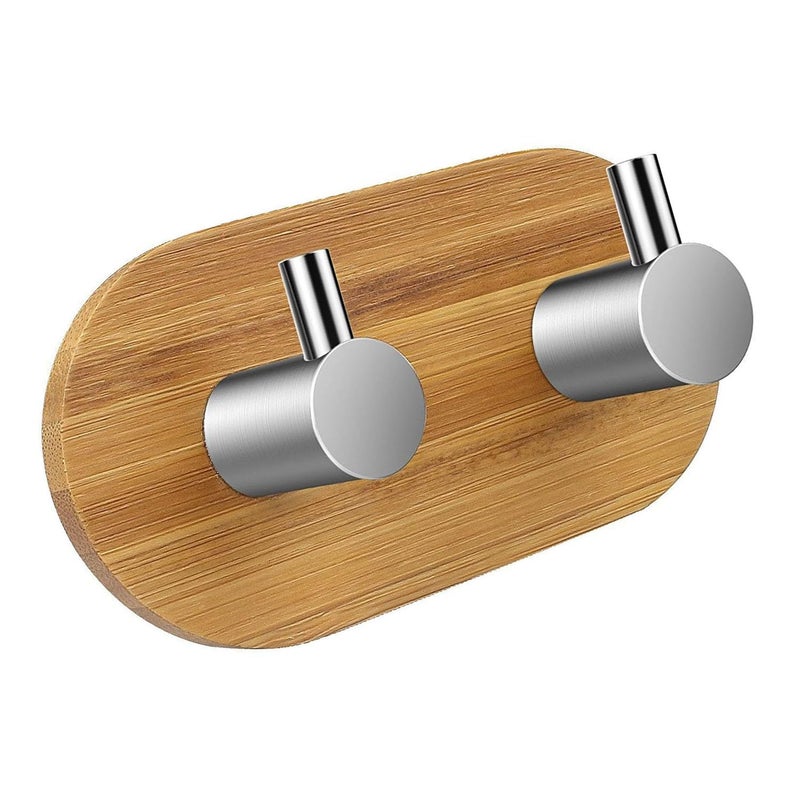 Kolorful Wall Coat Hooks Wooden Bamboo BaseHeavy Duty Wall Hooks Waterproof Stainless Steel Hooks Self Adhesive Hooks Kitchen HangerKeysBagTowel MultiFunctionalWall Hanger F Hooks Wood - Image 1