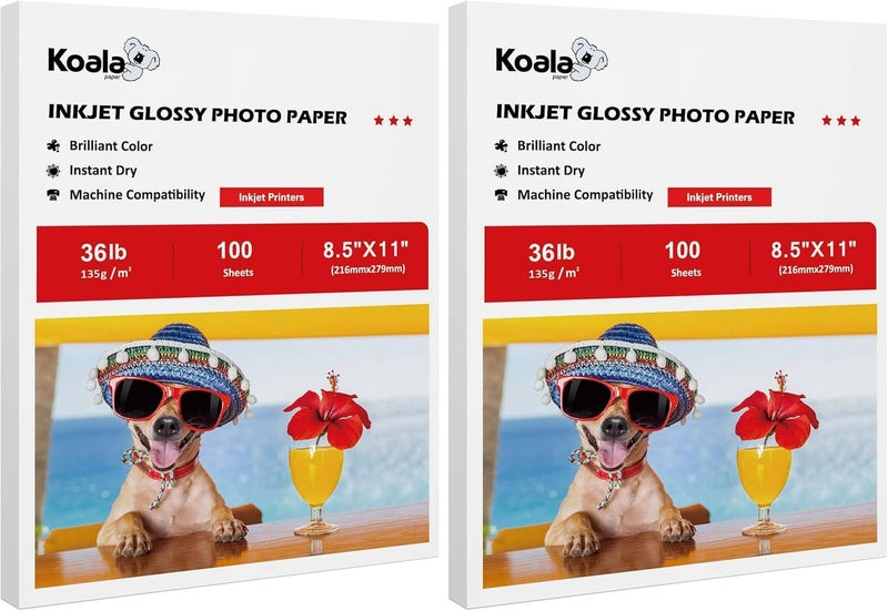 KOALA PAPER Koala Glossy Thin Inkjet Printer Paper for DIY Chip Bag and Print Brochure Flyer 8.5x11 Inches 100 Sheets 36LB for Inkjet Printers Use DYE INK (Pack of 2) - Image 1