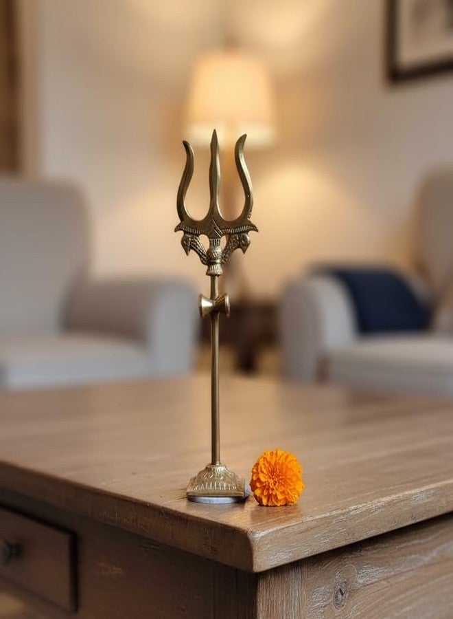 VR CREATIVES Brass Trishul, Trident Damru With Stand Brass Statue For Car Dashboard/Temple, Puja Ghar, 10 Cm - Image 3