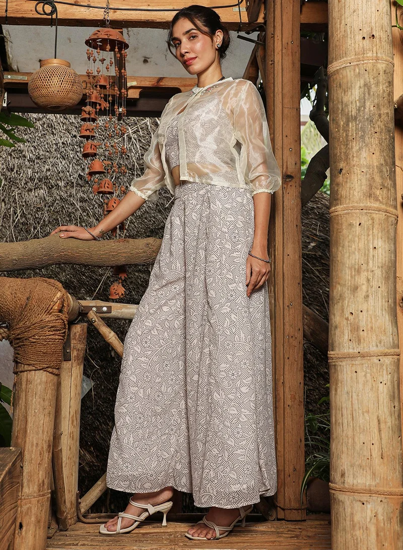 QISSA Women's Off-White Indie Flora Co-Ord Set