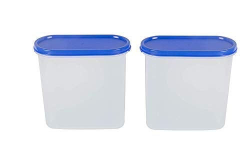 SIMPARTE Plastic Air Tight Kitchen Stackable BPAFree Modular Design Storage Container Set with Plain Lids for Kitchen Storage 1800ML Peppy Blue Medium Set of 2 - Image 3