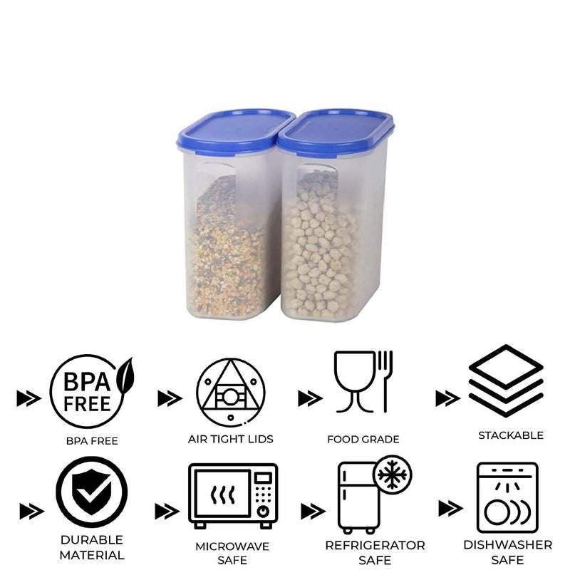 SIMPARTE Plastic Air Tight Kitchen Stackable BPAFree Modular Design Storage Container Set with Plain Lids for Kitchen Storage 1800ML Peppy Blue Medium Set of 2 - Image 2