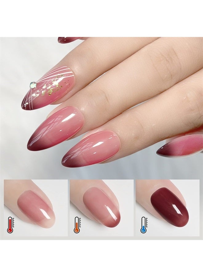 YTD Likomey Color Changing Gel Nail Polish,15ml Burgundy Red Translucent Nude Pink Mood Temperature Change Colors Thermal UV Manicure Gel - Image 2