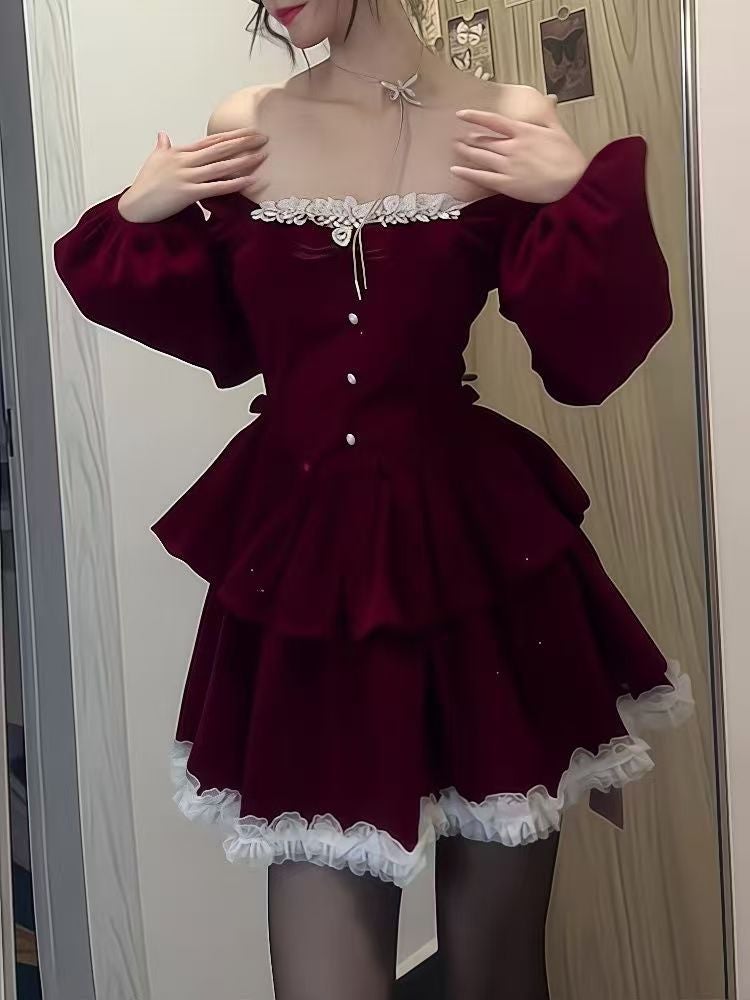 Generic Autumn and Winter Workplace Ease Knit Tweed Stitching dress  Slim-fit Long-sleeved Short Skirt Tweed Pleated Skirt | Best Price KSA |  Riyadh, Jeddah