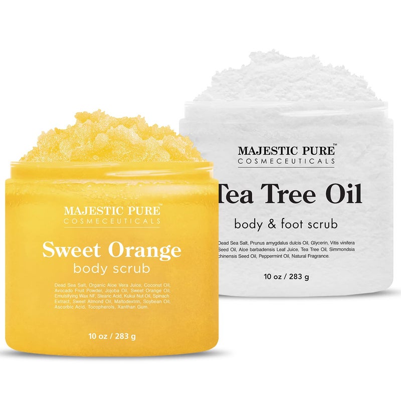 Majestic Pure Majestic Pure Sweet Orange Scrub 10 oz and Tea Tree Scrub 10 oz Bundle 