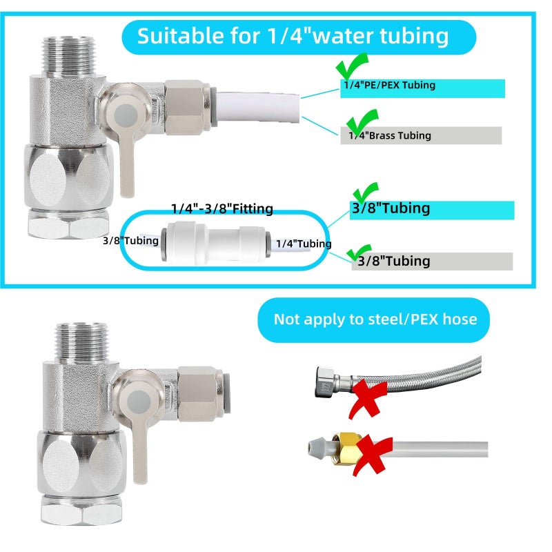 GOOGIES Feed Water Adapter Water Line Splitter,Brass Water Supply Valve,Faucet Valves,Feed Water Adapter for Refrigerators, Ice maker, Reverse Osmosis,RO Water Filter Systems - Image 3